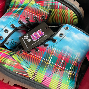 Tartan Plaid Highland Blue Sky Unisex Combat Boots by Love Hype and Glory