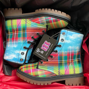 Tartan Plaid Highland Blue Sky Unisex Combat Boots by Love Hype and Glory