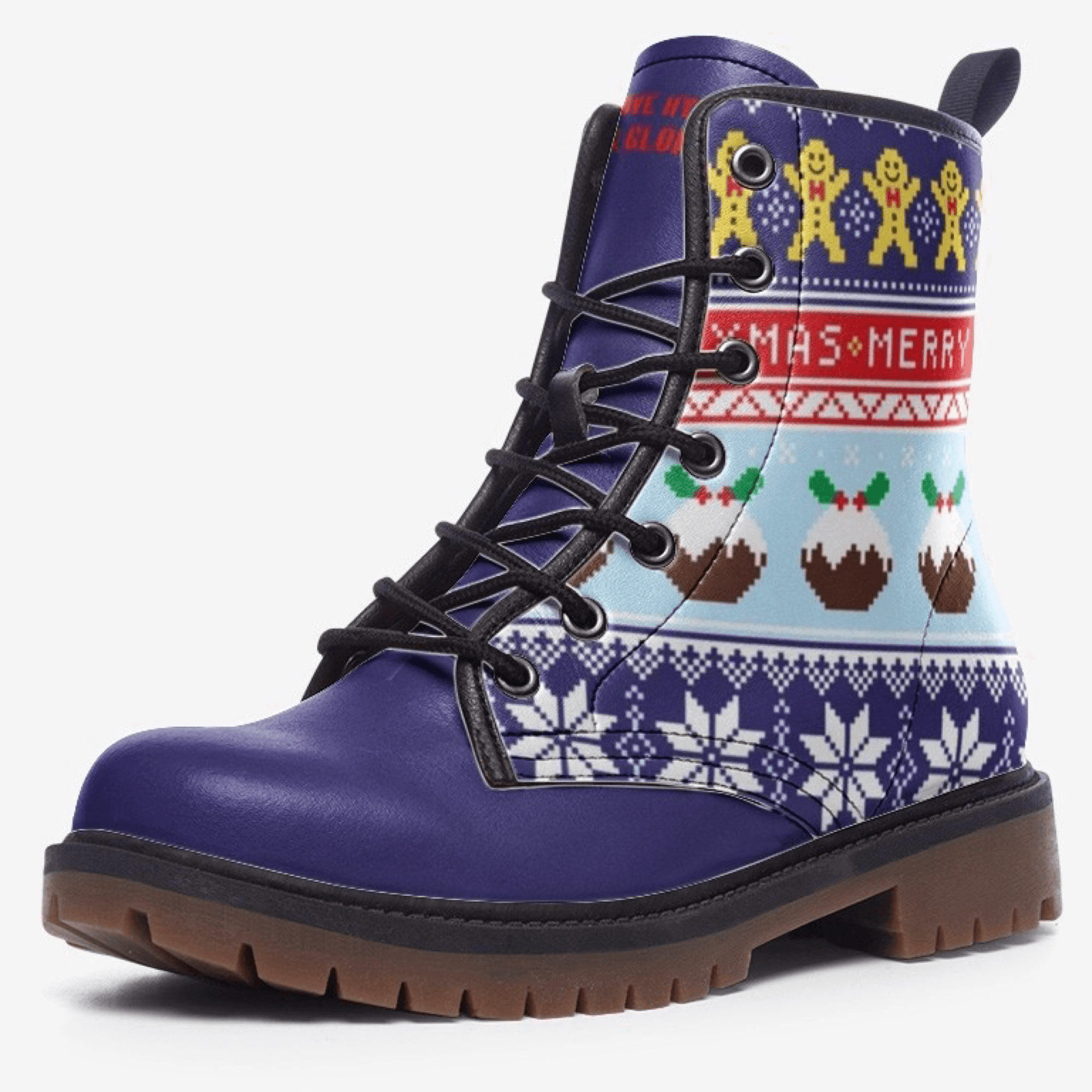  Retro Christmas Jumper Nordic Unisex Combat Boots by Love Hype and Glory