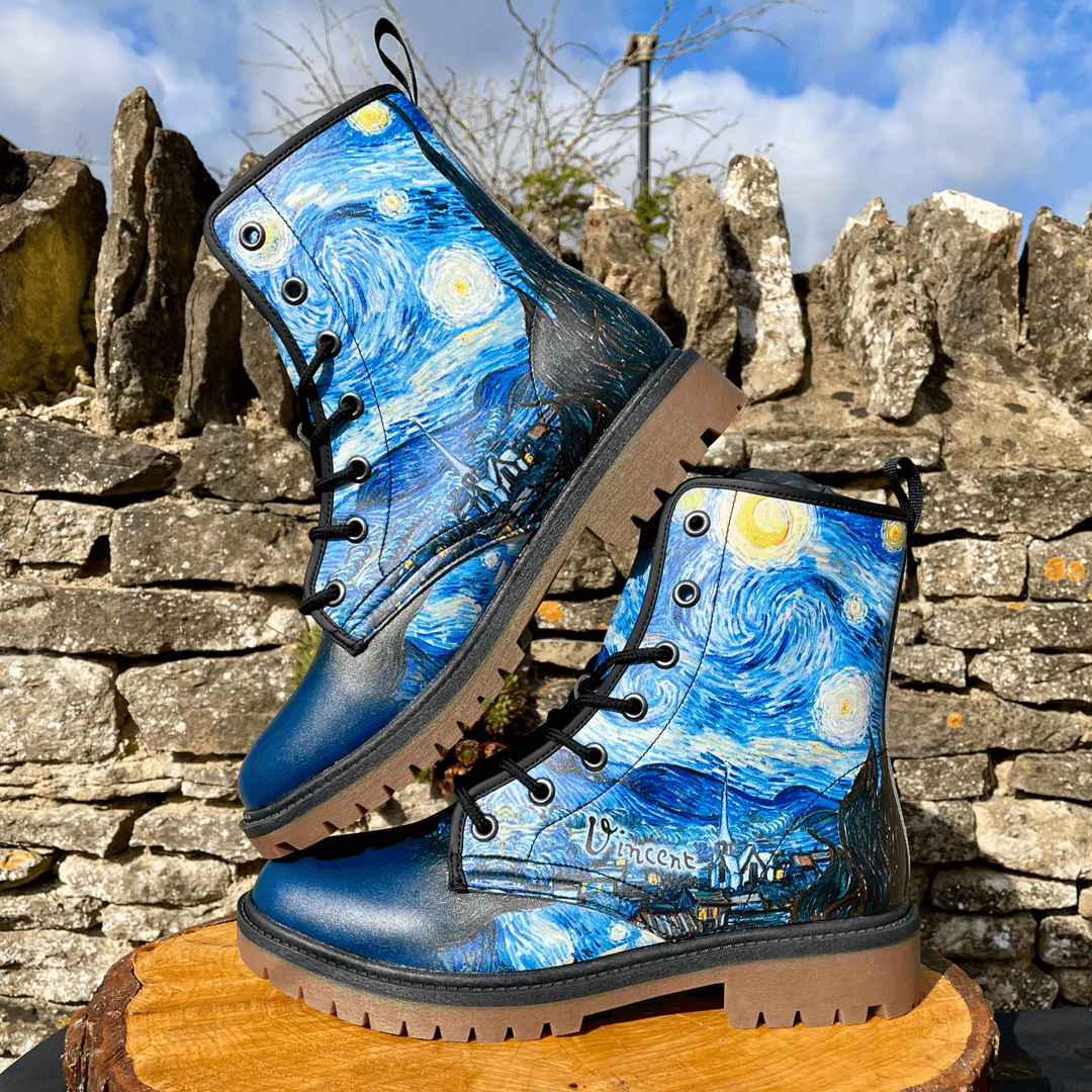 Vincent van Gogh Starry Night Blue Unisex Combat Boots