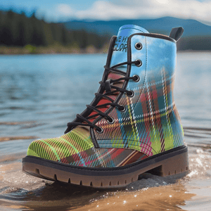 Tartan Plaid Highland Blue Sky Unisex Combat Boots by Love Hype and Glory