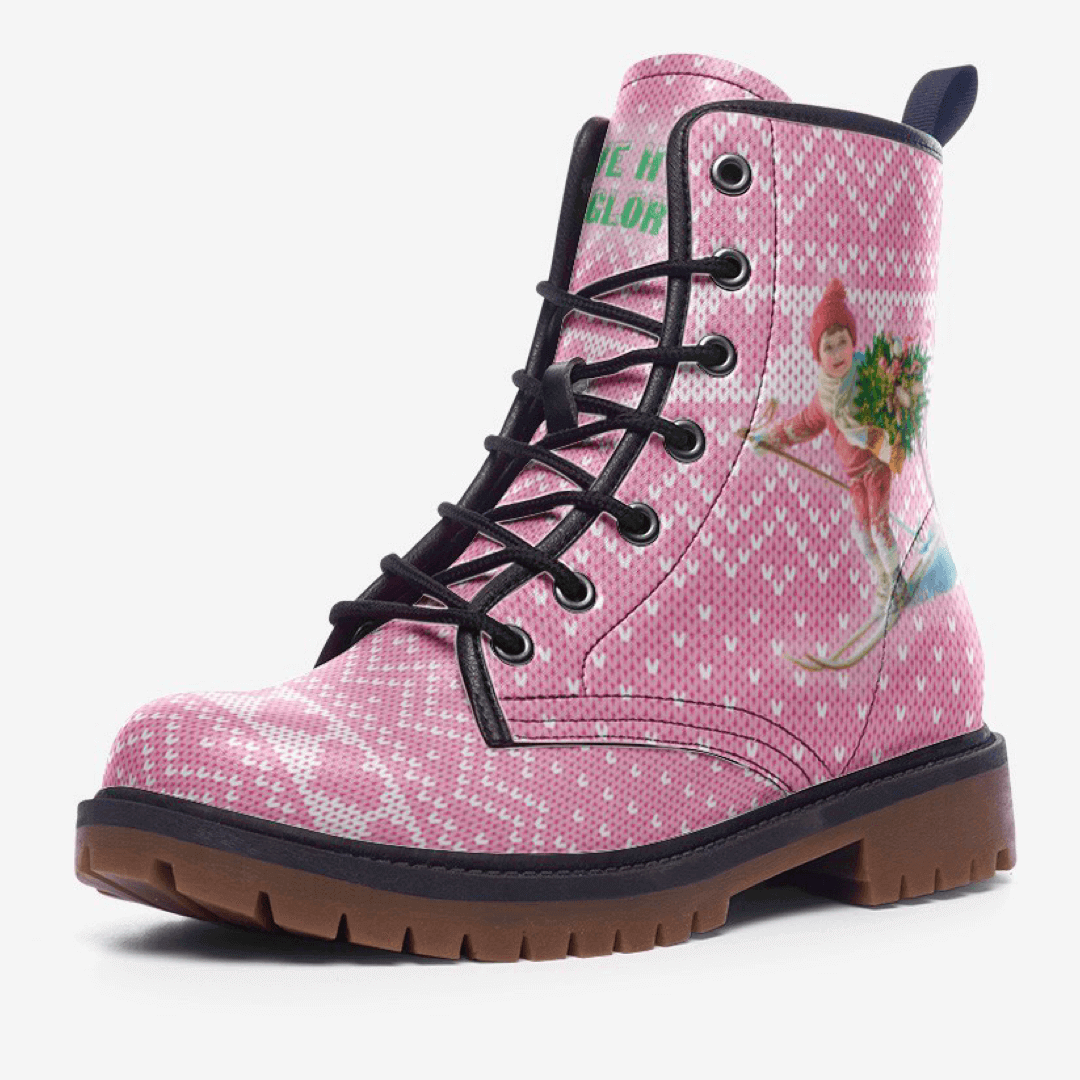 Fashion womens pink combat boots